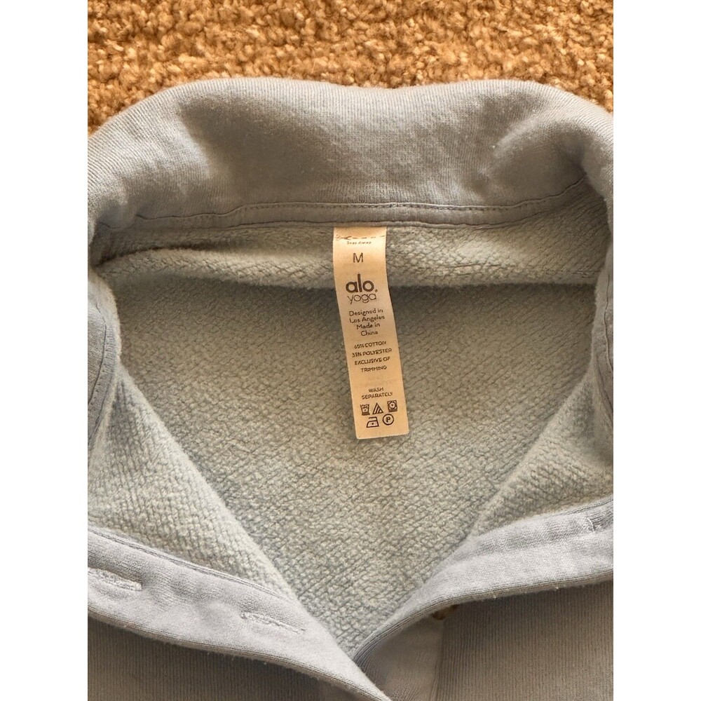 Alo Yoga Polo Pullover Womens Medium Blue Cropped Long Sleeve Collared Top - Picture 4 of 7